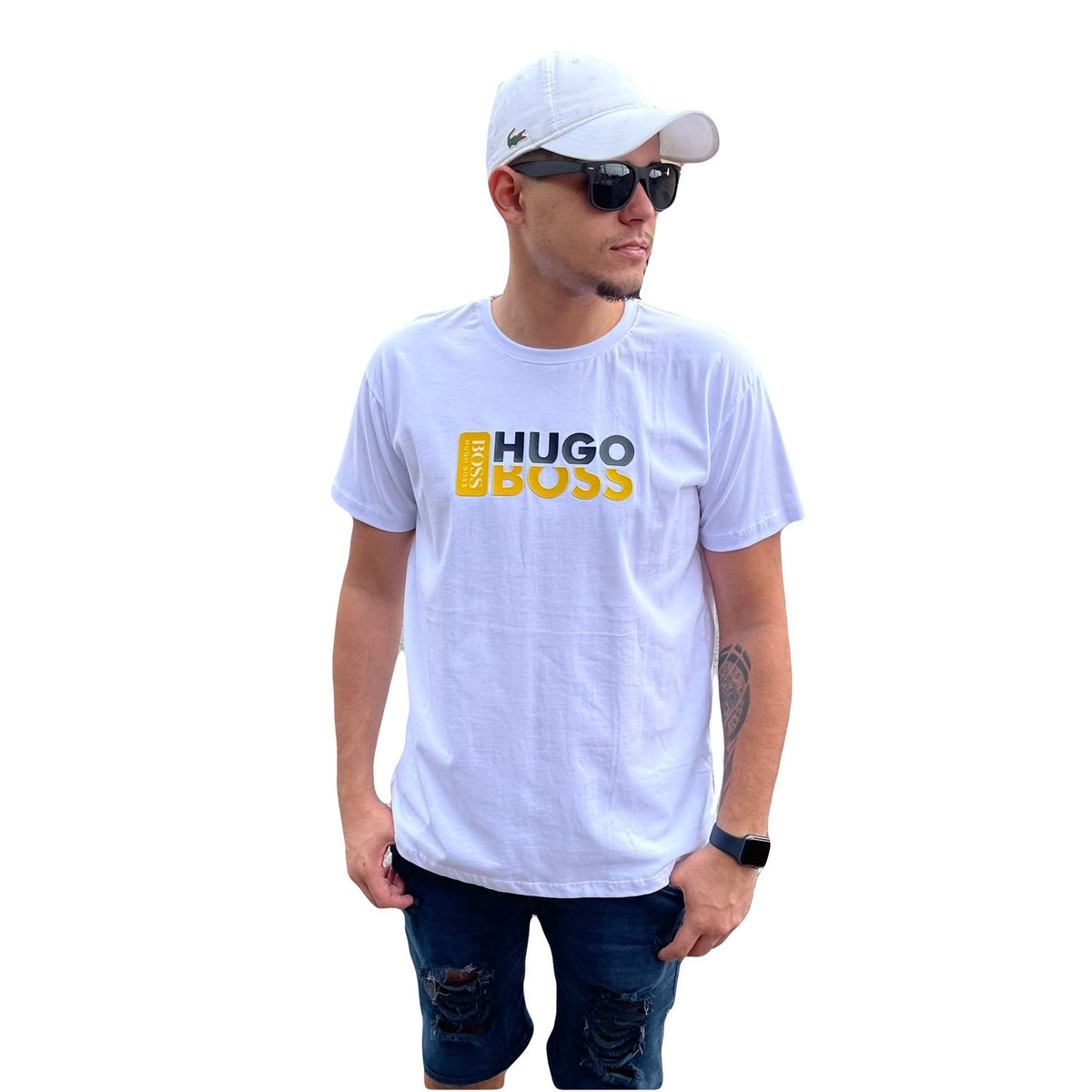 Camiseta Grife Hugo Boss Escrita Amarela