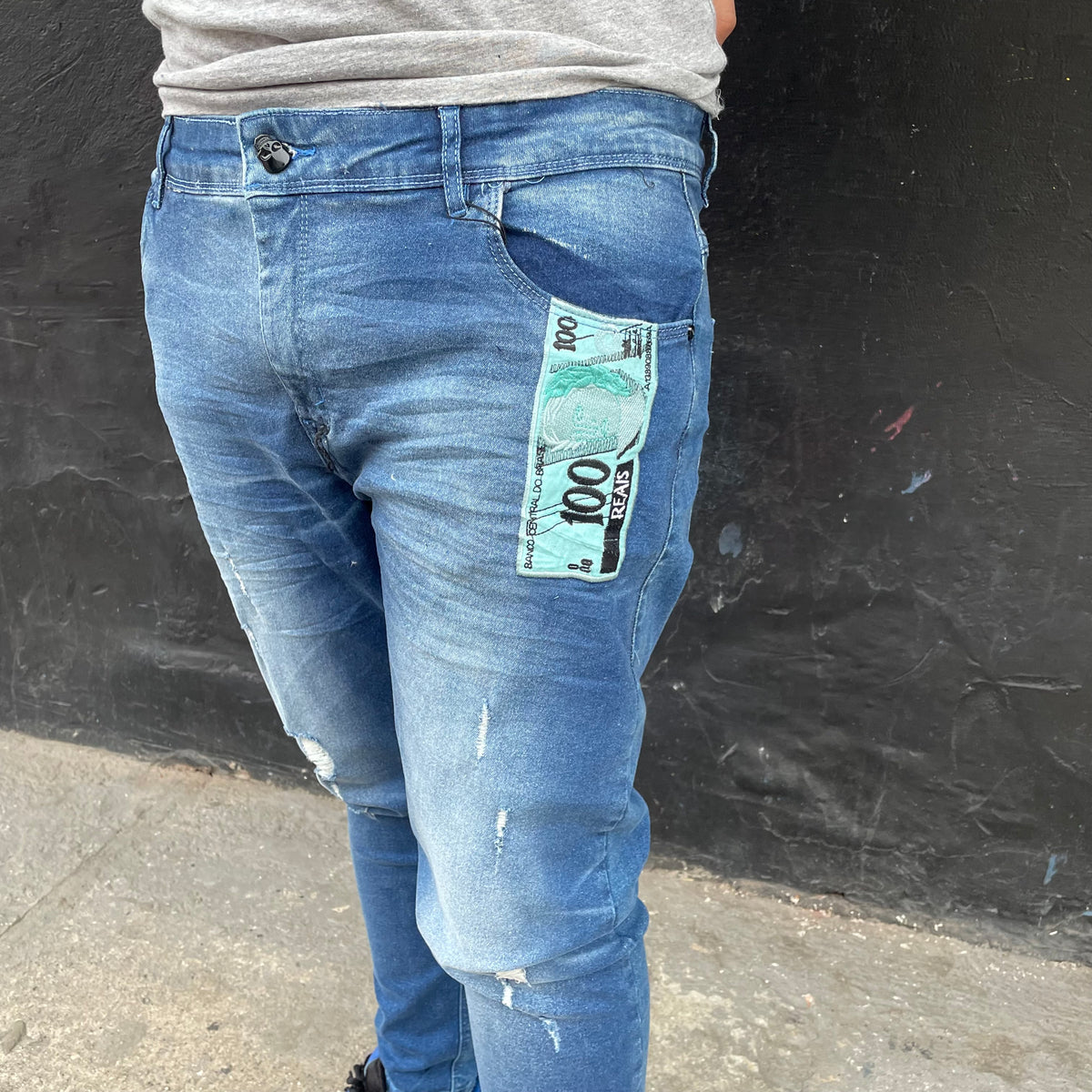 Calça Jeans Jogador Skinny Nota de 100 Reais