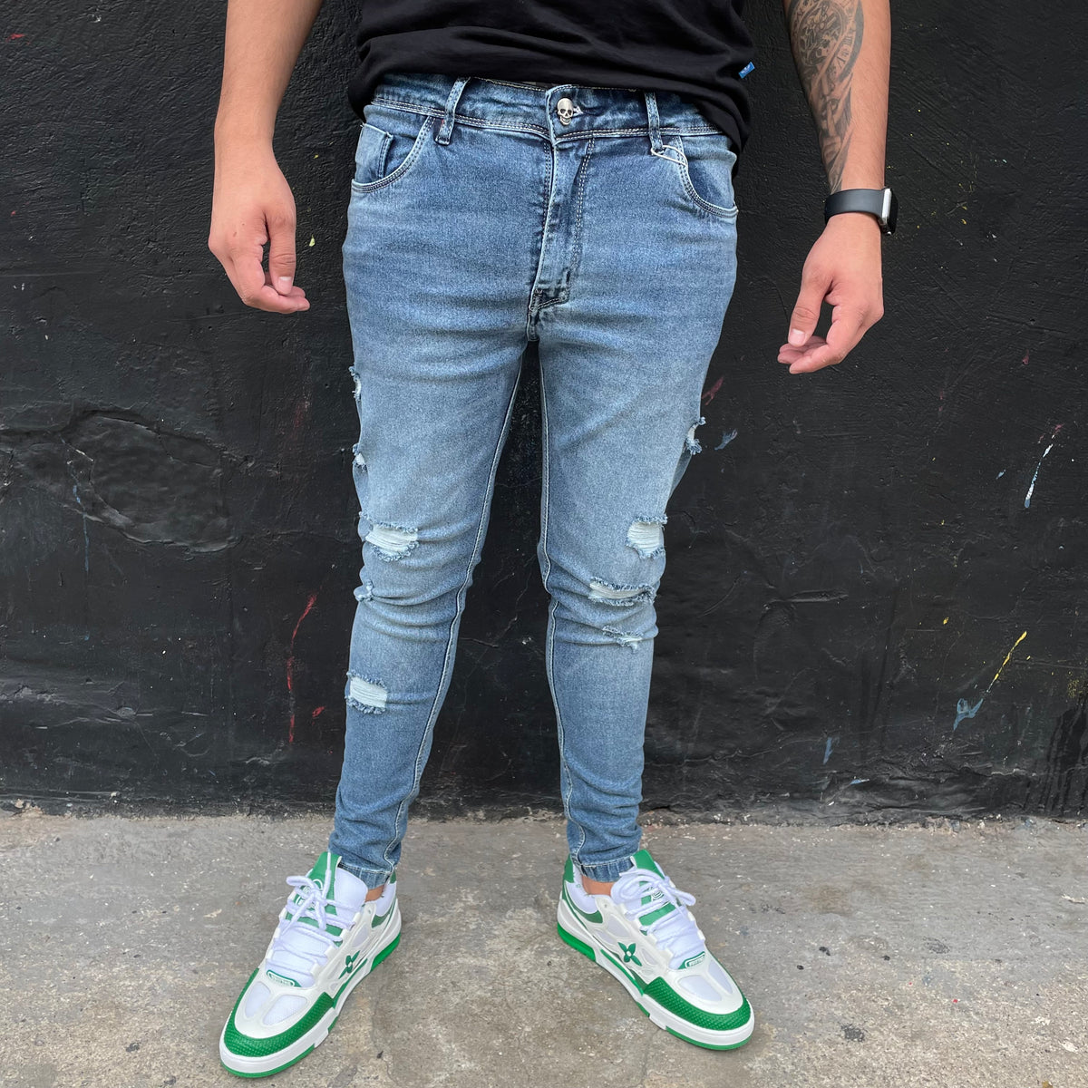 Calça Jeans Jogador Skinny Destroyed Sky Claro