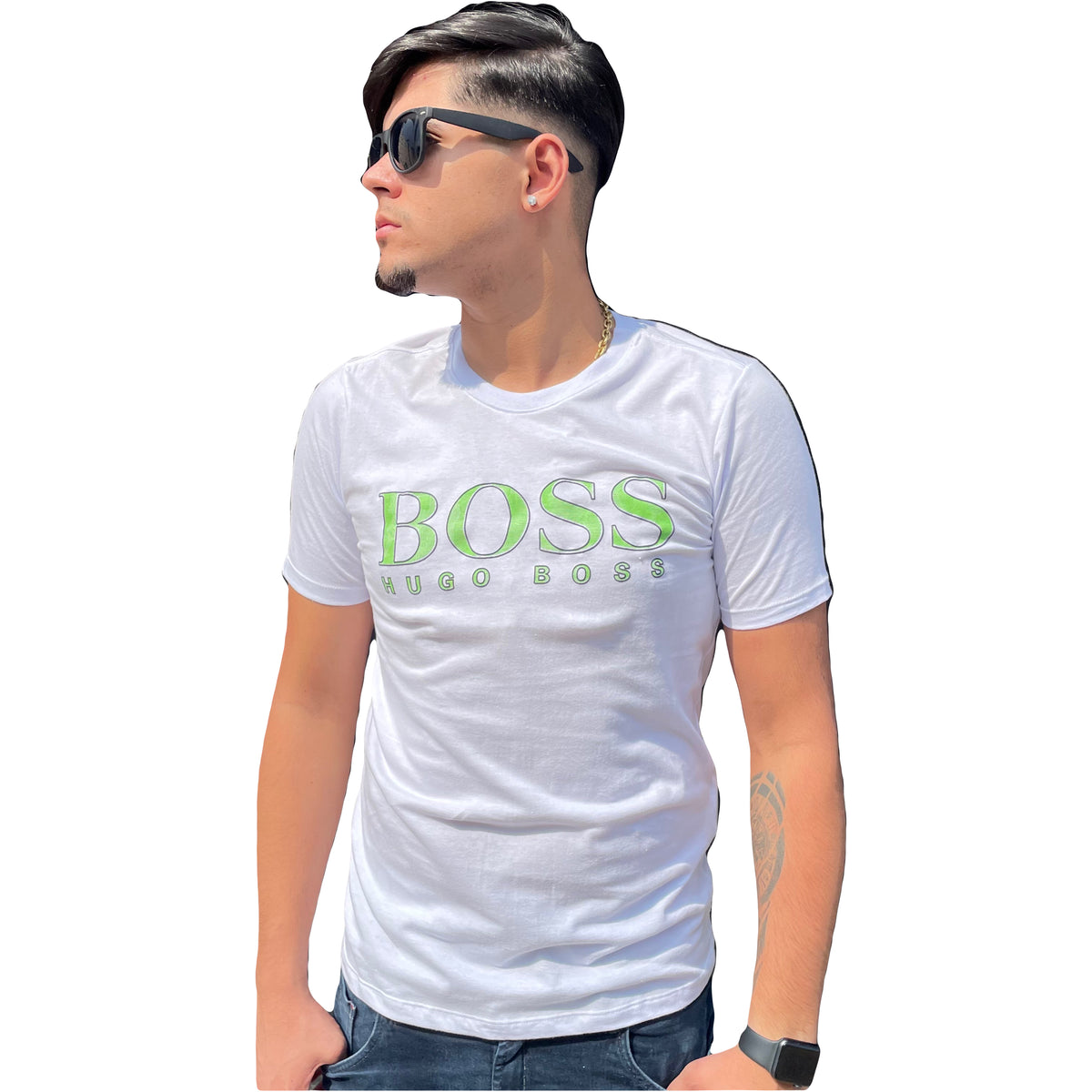 Camiseta Grife Hugo Boss Estampa em Verde no Peitoral