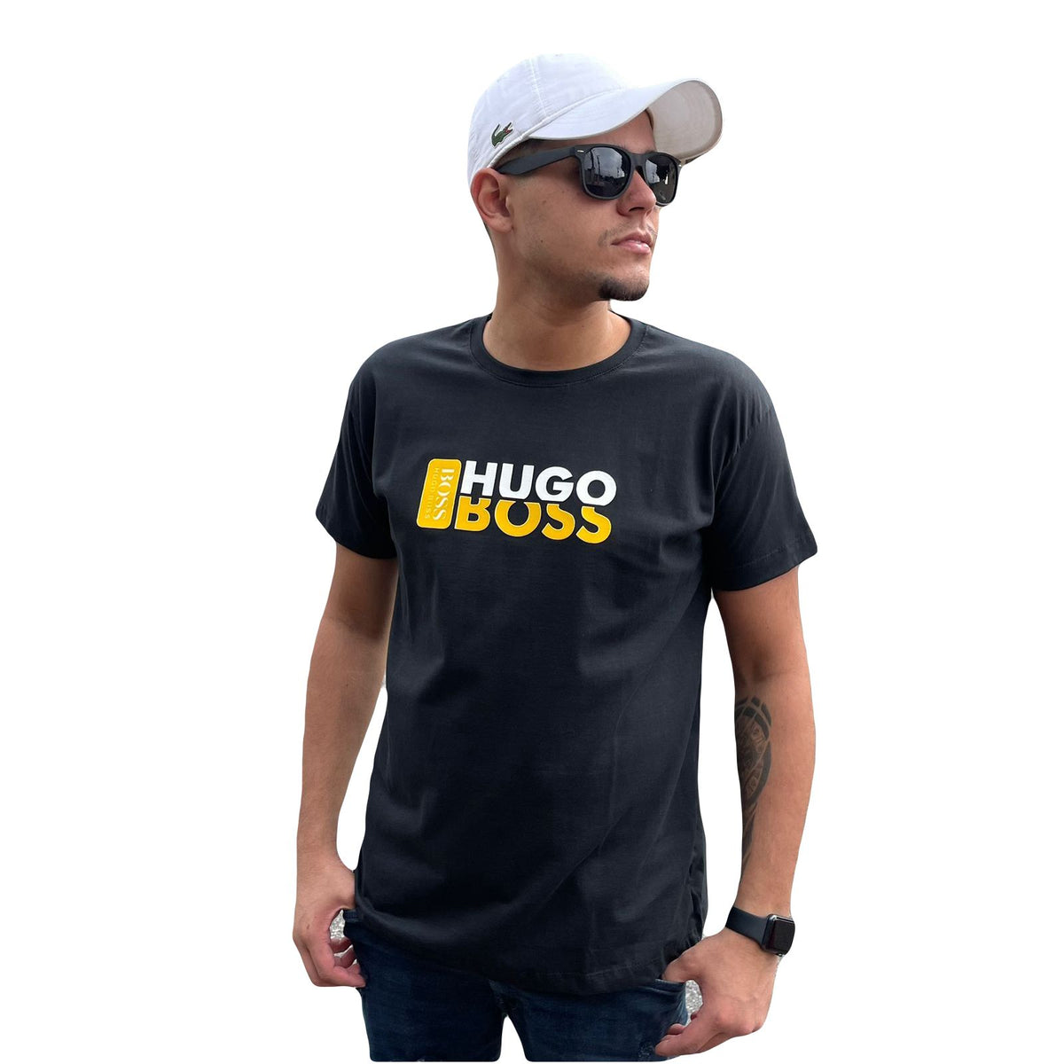 Camiseta Grife Hugo Boss Escrita Amarela