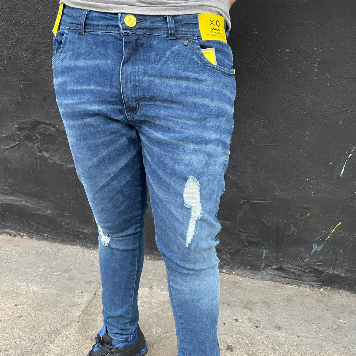 Calça Jeans Jogador Skinny Detalhes Amarelo Xo Brow