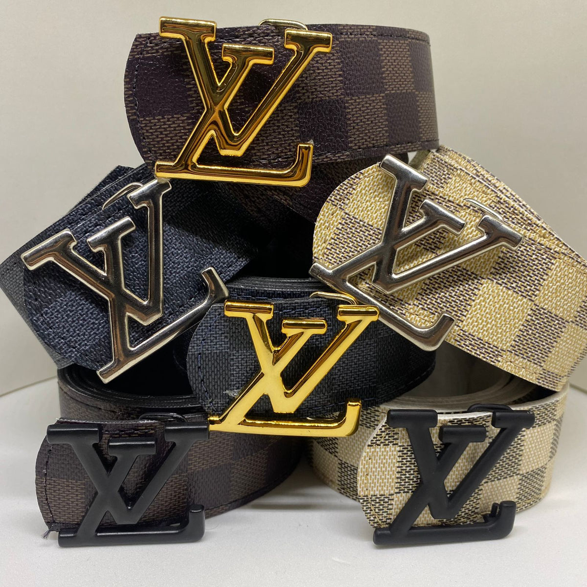 Cinto Grife LV Louis Vuitton Xadrez Dupla Face